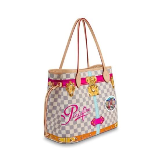 Louis Vuitton Neverfull MM Portofino Damier Azur Summer Trunk Bag Purse Rare LTD - Picture 12 of 16